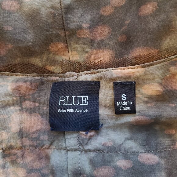 BLUE Saks Fifth Avenue Kaftan Syle Tunic Blouse Small Beaded V Neck  Tie Waist - Picture 4 of 6